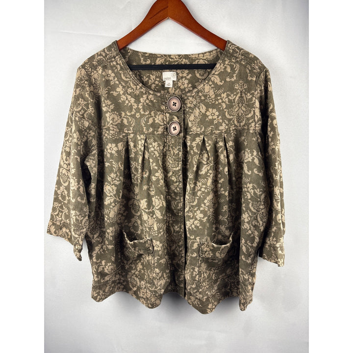 Caslon Womens 16W Linen Floral Print Jacket Brown