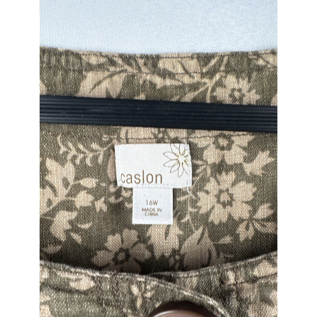 Caslon Womens 16W Linen Floral Print Jacket Brown