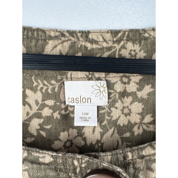 Caslon Womens 16W Linen Floral Print Jacket Brown