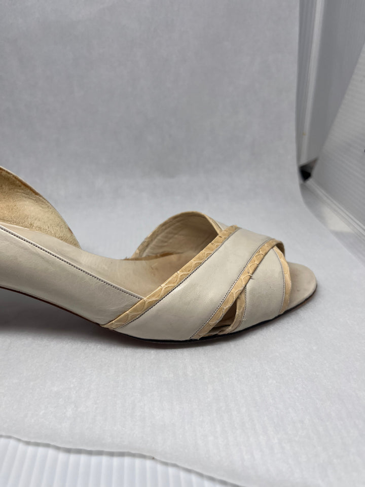 Roberto Nogueron Open Toe Cream Leather Heels Vintage Size 7