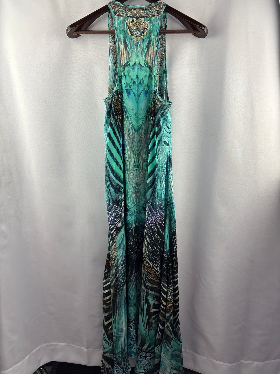Women’s Camilla XXS Teal Animal Print Racerback Maxi Dress