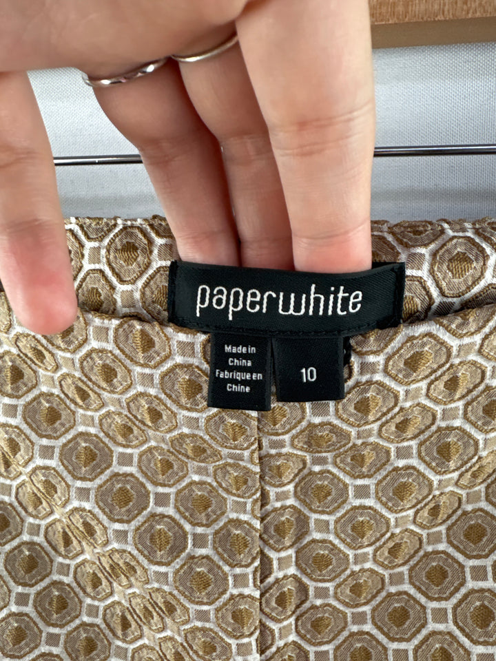 Women’s Paper White Size 10 Brown &amp; White Patterned Slacks