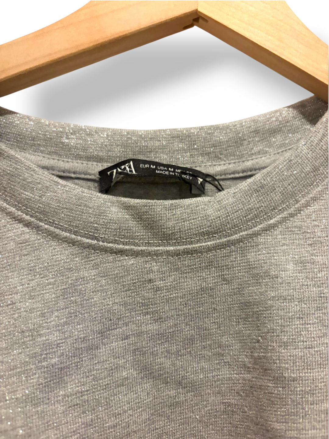 Zara New York Sparkle T-Shirt Gray Silver Glitter Oversized Tee Size M NWT