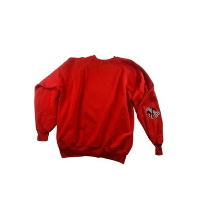 Hanes Red Sweatshirt X-Large With Denim Heart Pocket & Patchwork Appliqué