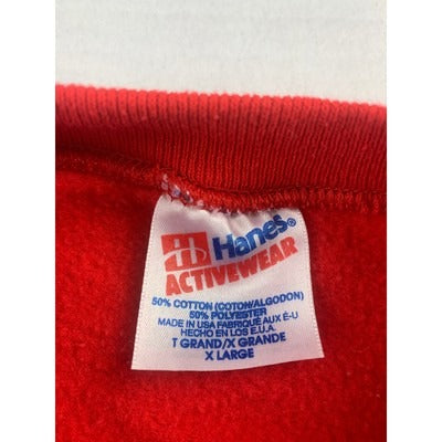Hanes Red Sweatshirt X-Large With Denim Heart Pocket & Patchwork Appliqué