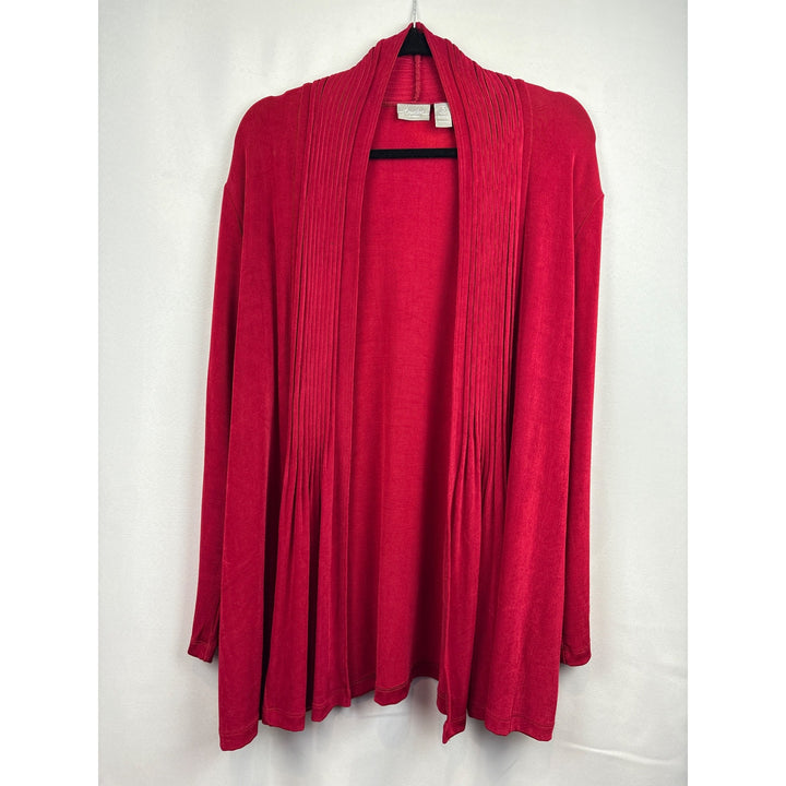 Women’s Chico’s Travelers Size 2XL Bright Red Long Sleeve Cardigan with Ribbed Detail