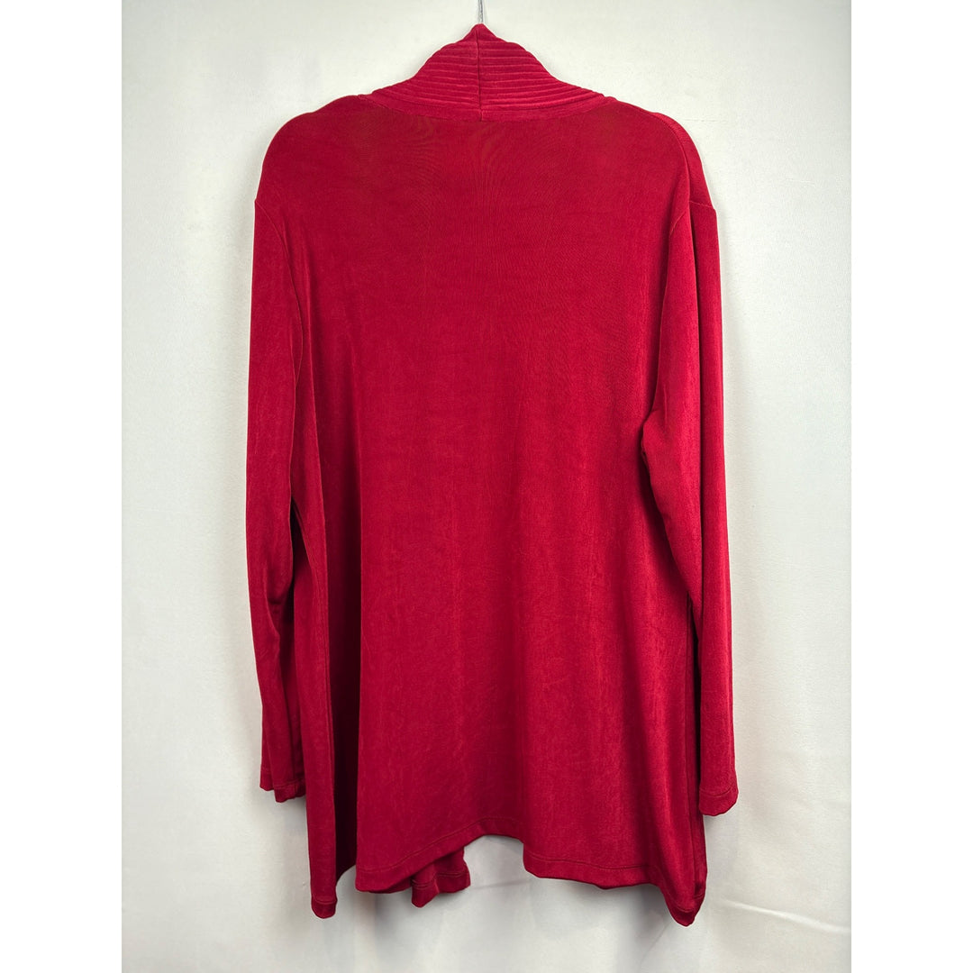 Women’s Chico’s Travelers Size 2XL Bright Red Long Sleeve Cardigan with Ribbed Detail