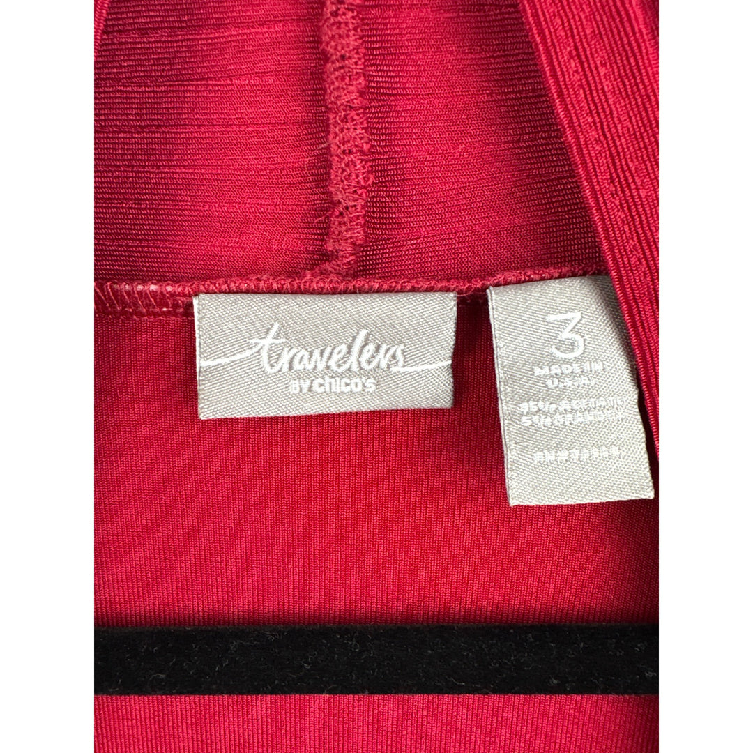 Women’s Chico’s Travelers Size 2XL Bright Red Long Sleeve Cardigan with Ribbed Detail