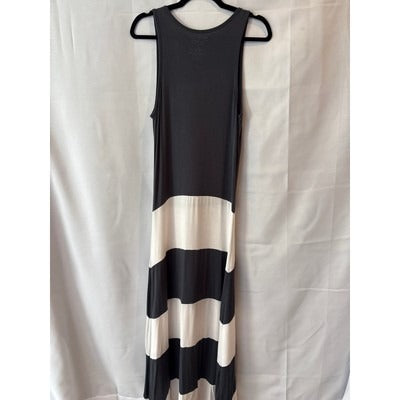 Calvin Klein Sleeveless Maxi Dress Size S Gray & White Striped Stretch Knit Womens