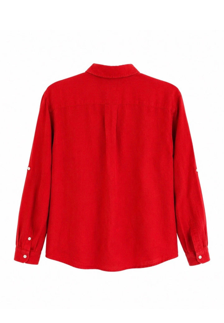 Lauren Ralph Lauren 100% Linen Red Button Up Shirt Womens 2X Roll Tab
