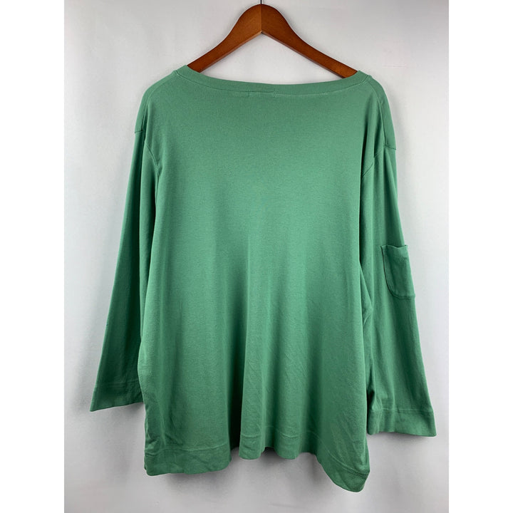 Women’s Fresh Produce Green V Neck Long Sleeve with Pocket Size 2X
