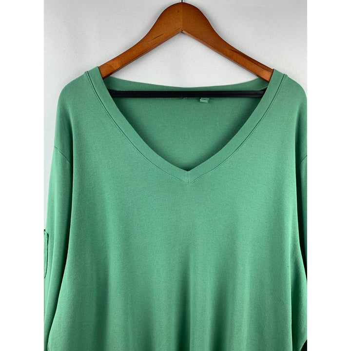 Women’s Fresh Produce Green V Neck Long Sleeve with Pocket Size 2X