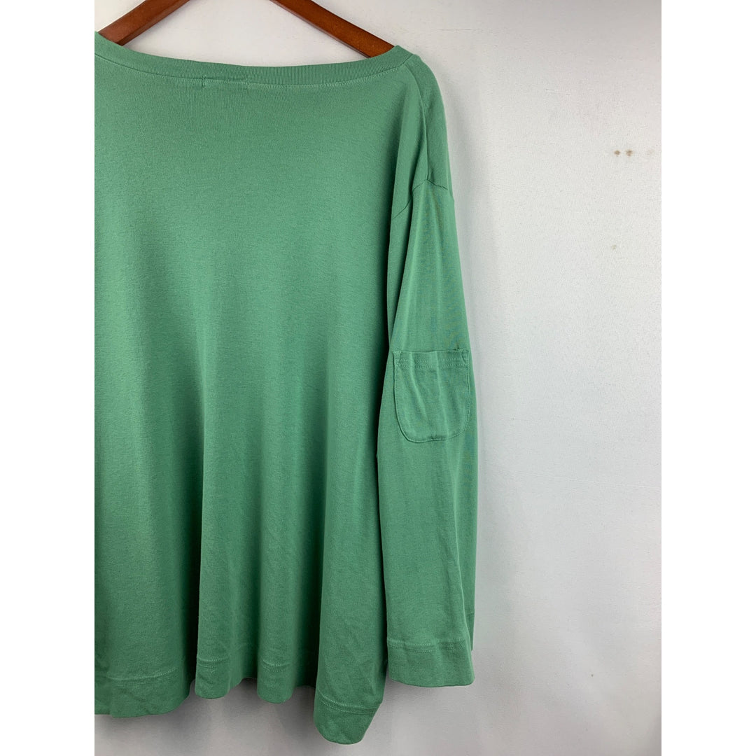 Women’s Fresh Produce Green V Neck Long Sleeve with Pocket Size 2X