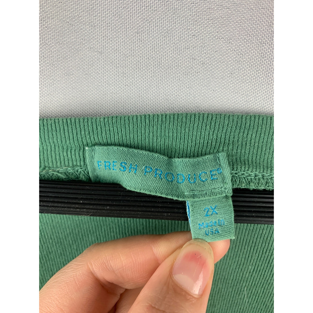 Women’s Fresh Produce Green V Neck Long Sleeve with Pocket Size 2X