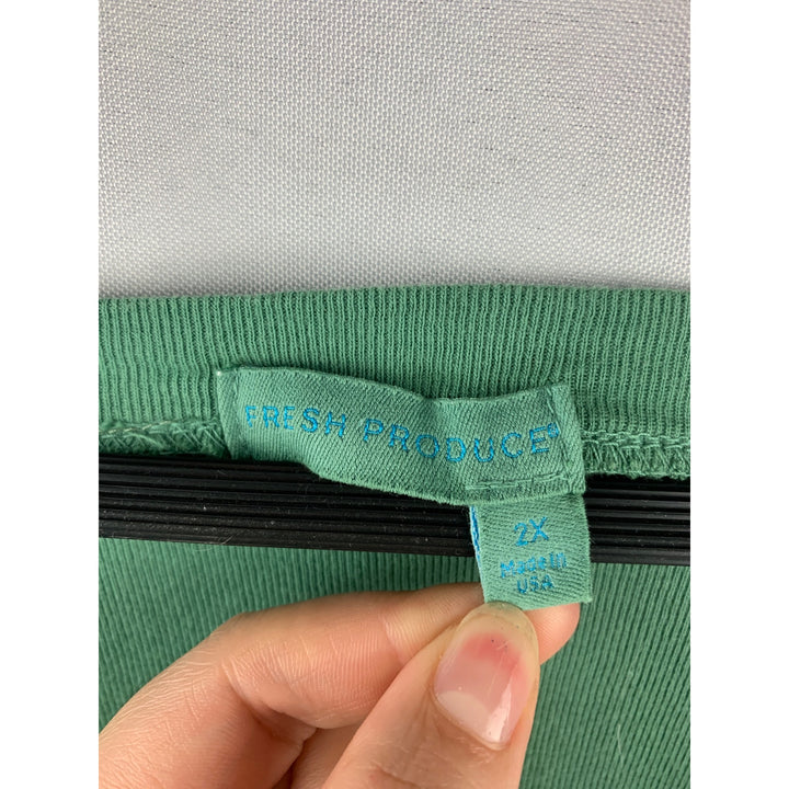 Women’s Fresh Produce Green V Neck Long Sleeve with Pocket Size 2X
