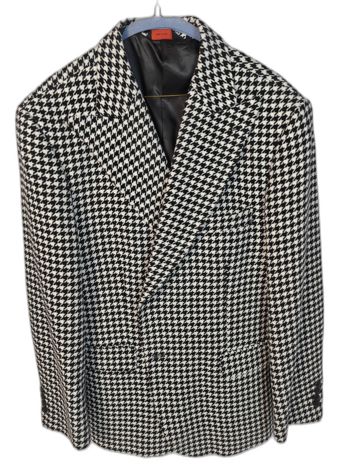 Linea Uomo Men's 48R Black White Houndstooth Sport Coat Blazer 2 Button Classic Fit