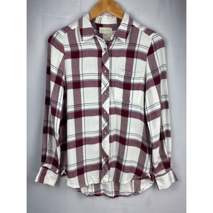 Mellóday Petite Plaid Button-Down Shirt S/P Rayon Long Sleeve