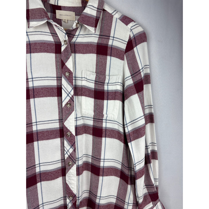 Mellóday Petite Plaid Button-Down Shirt S/P Rayon Long Sleeve
