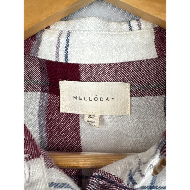 Mellóday Petite Plaid Button-Down Shirt S/P Rayon Long Sleeve