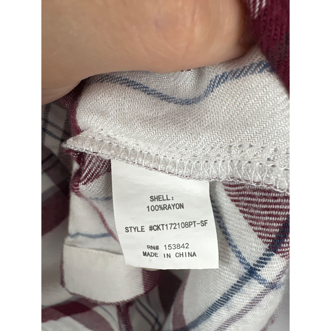 Mellóday Petite Plaid Button-Down Shirt S/P Rayon Long Sleeve
