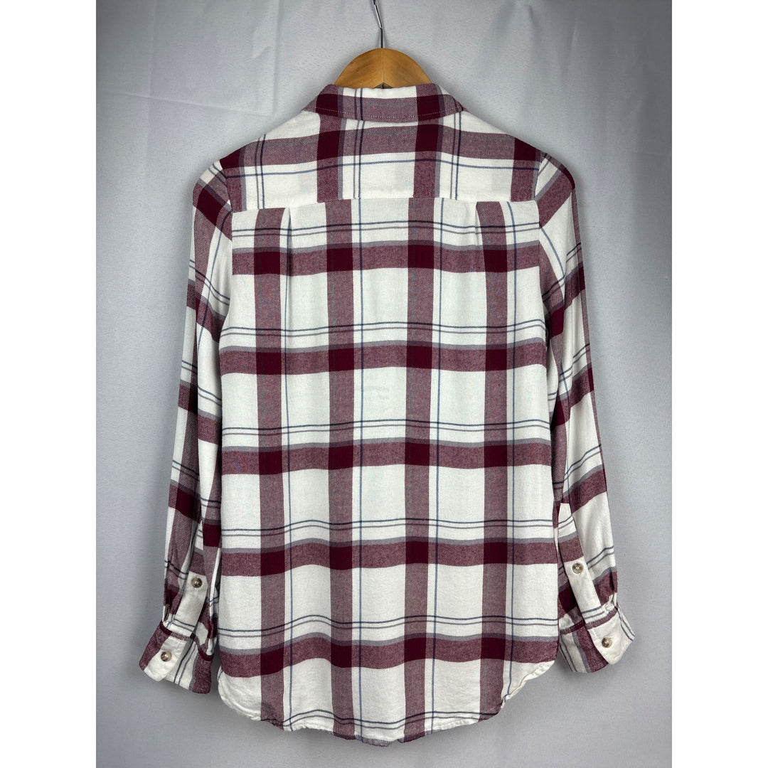 Mellóday Petite Plaid Button-Down Shirt S/P Rayon Long Sleeve