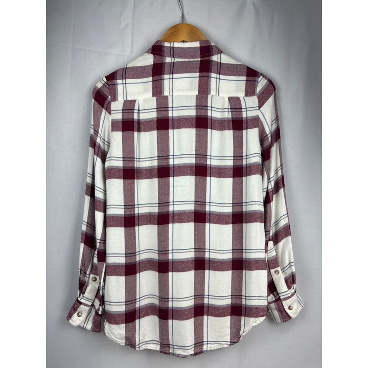 Mellóday Petite Plaid Button-Down Shirt S/P Rayon Long Sleeve