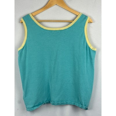 Lauren Ralph Lauren Womens Sleeveless Top 2X Silk Blend Teal & Yellow Trim
