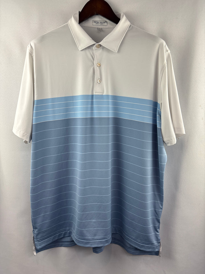 Men’s Peter Millar XL Blue &amp; White Striped Golf Polo