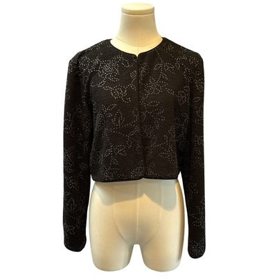 Women’s David Warren Black Floral Beaded Cropped Overcoat Sz L