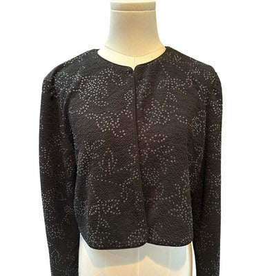Women’s David Warren Black Floral Beaded Cropped Overcoat Sz L
