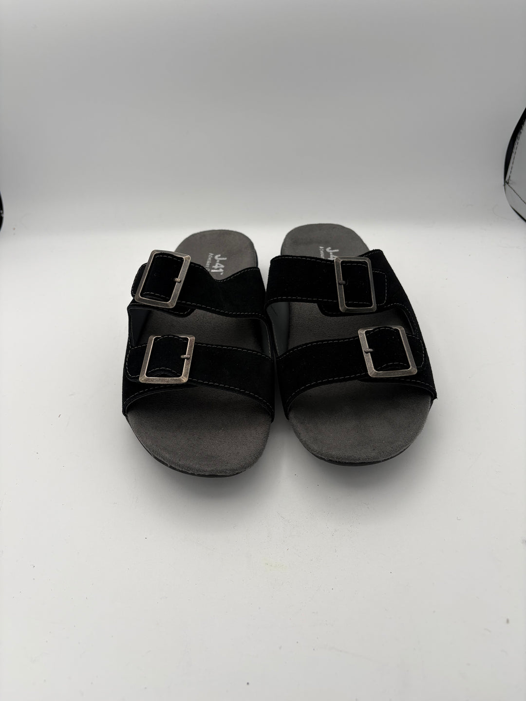 Women’s J-41 Size 8 Black Suede Slide Buckle Sandals