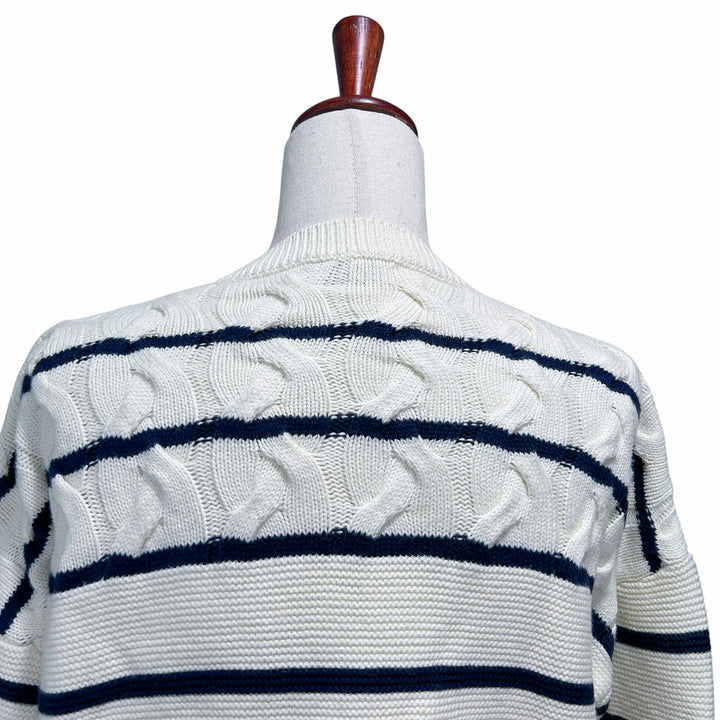 Vineyard Vines Women's Small Striped Fisherman Crew Sweater in Marshmallow Nautical