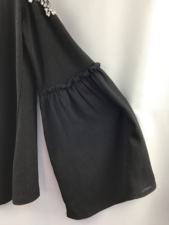 Women’s INC Black Bejeweled Cold Shoulder Blouse Size Medium