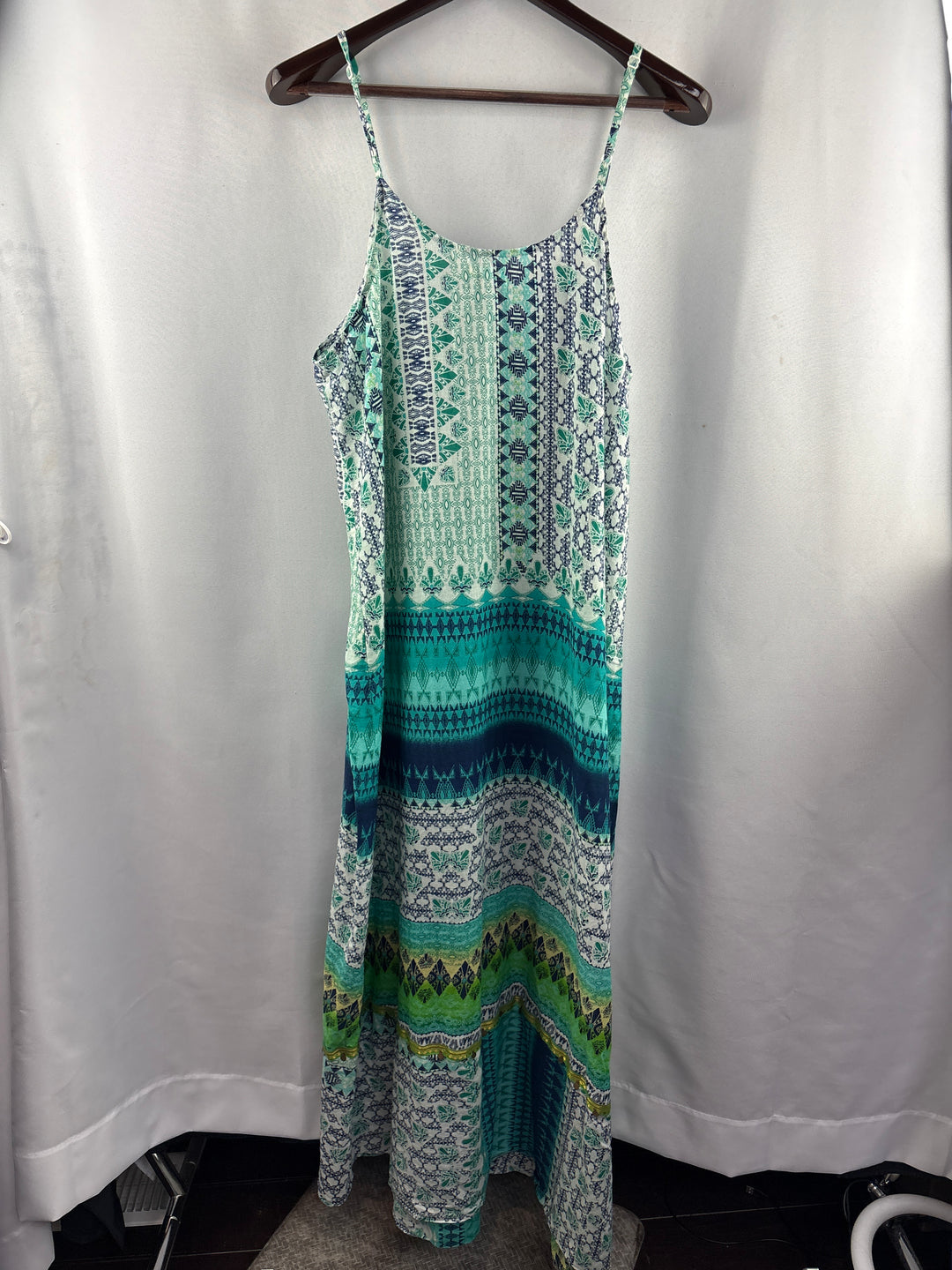Women’s Kalypso7 XL Blue &amp; Green Abstract Pattern Maxi Dress