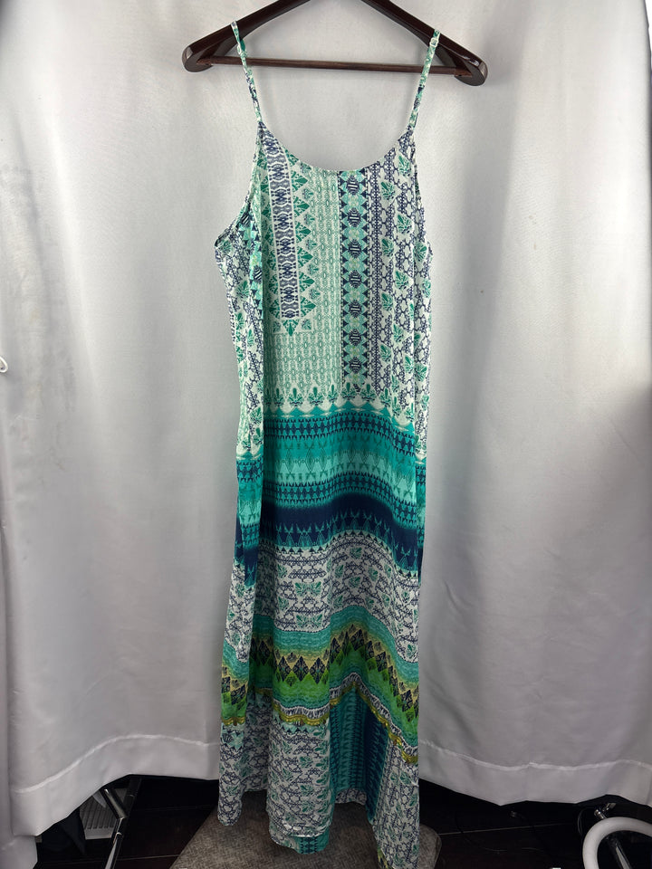 Women’s Kalypso7 XL Blue &amp; Green Abstract Pattern Maxi Dress