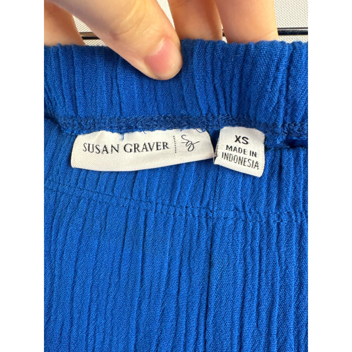 Susan Graver Womens XS Blue Crinkle Textured Midi Skirt