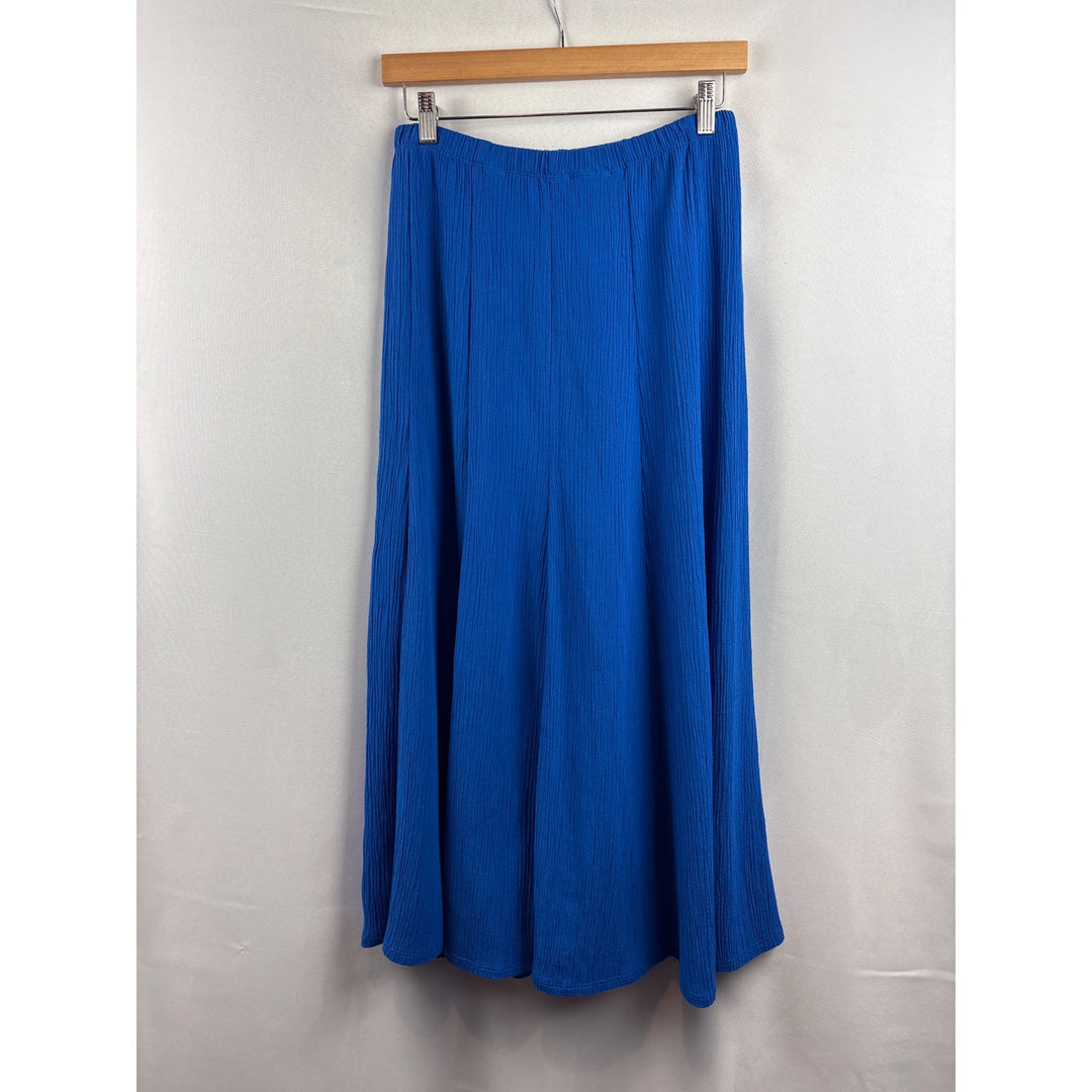Susan Graver Womens XS Blue Crinkle Textured Midi Skirt
