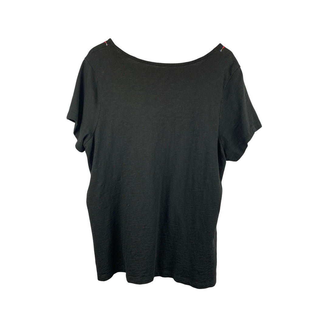 Belle By Kim Gravel Floral Embroidered V-Neck Black Top 1X