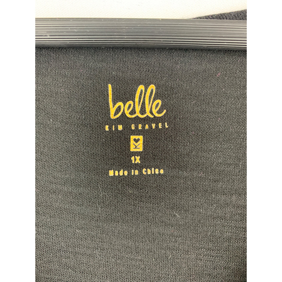 Belle By Kim Gravel Floral Embroidered V-Neck Black Top 1X