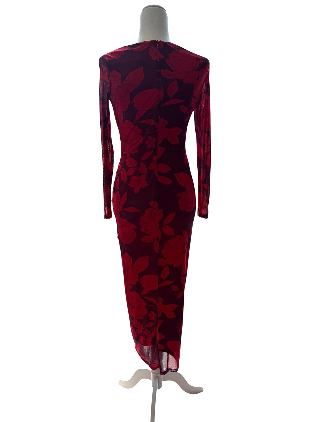 Taylor Women’s Purple/Red Long Sleeve Ruched Maxi Foral Dress, Size 4
