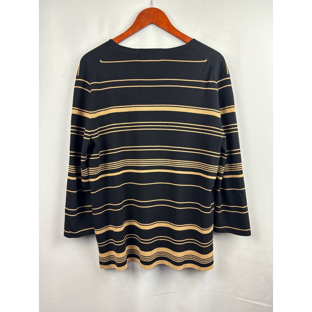 Women’s Easy Spirit Size Large Black & Sand Striped Long Sleeve Blouse