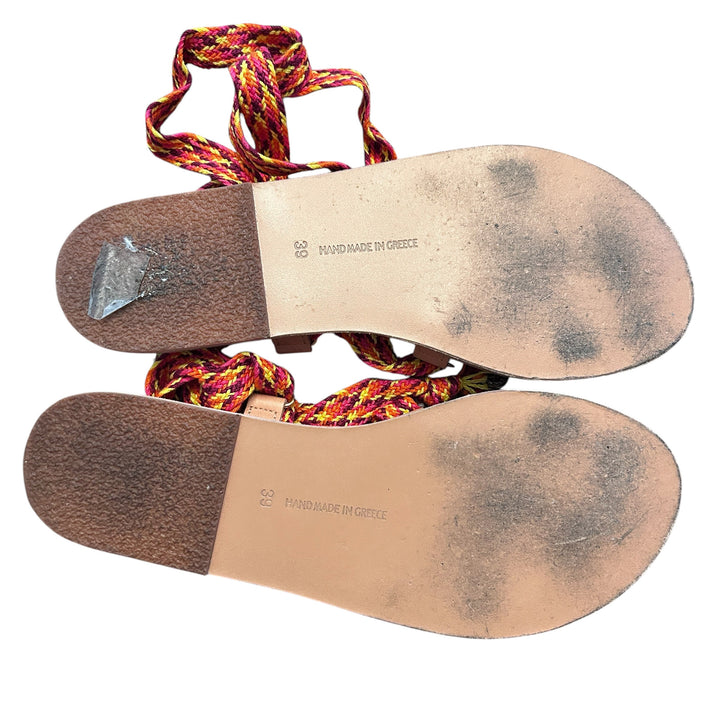 Ancient Greek Sandals Women's "Evelina" Flatform Sandals Woven Red Ankle Straps, with Box + Dustbag