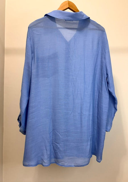 Breezy Lane Oversized Button Front Blouse Light Blue SzXL