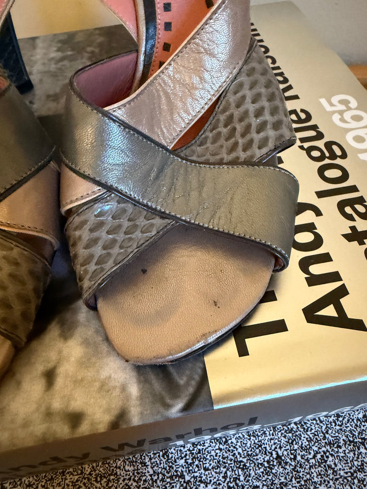 Vintage Louis Vuitton Metallic Leather &amp; Snakeskin Slingback Heels Size 38.5