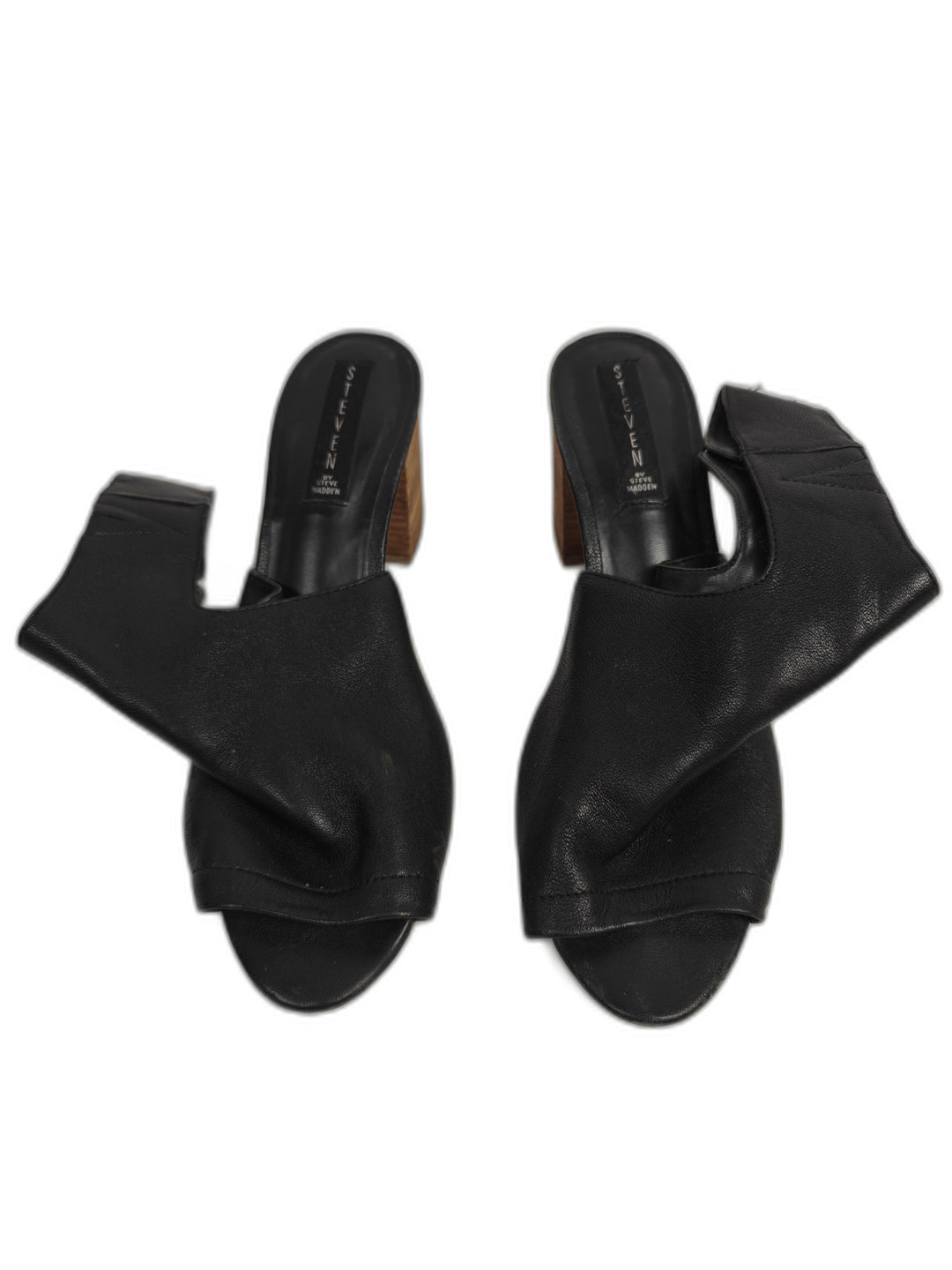 Womens Steve Madden Venue Black Leather Heeled Sandals Size 6M