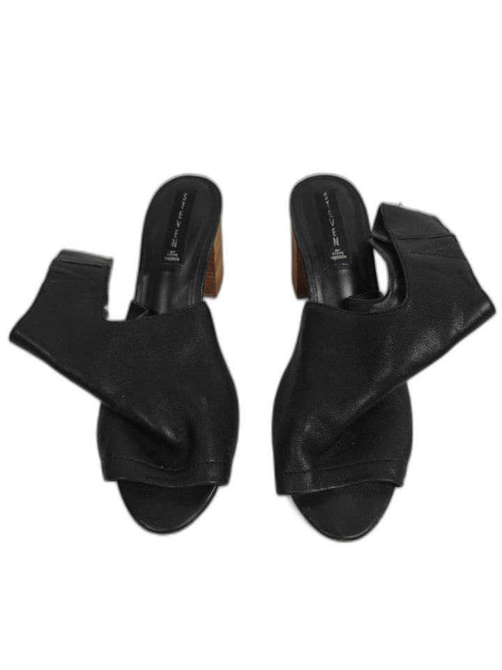Womens Steve Madden Venue Black Leather Heeled Sandals Size 6M