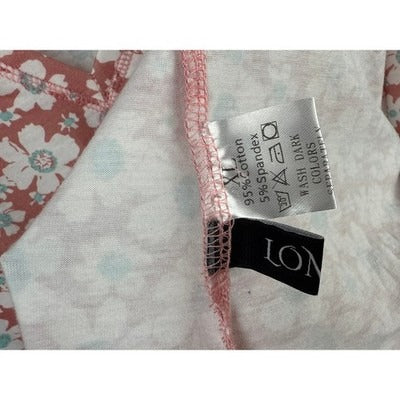 Women’s Lumion White & Blue Floral Designed Pink V-Cut T-Shirt Sz XL
