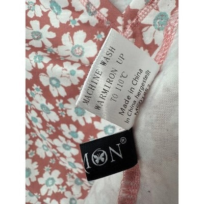 Women’s Lumion White & Blue Floral Designed Pink V-Cut T-Shirt Sz XL