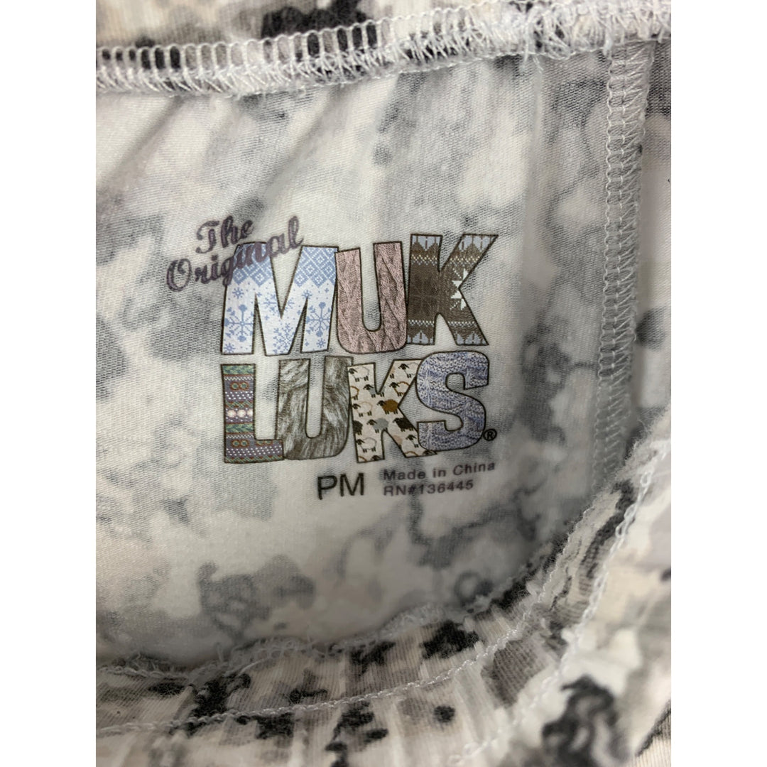 Muk Luks Womens Stretch Jogger Pants PM Cotton/Spandex Blend Black/White Camouflage Print