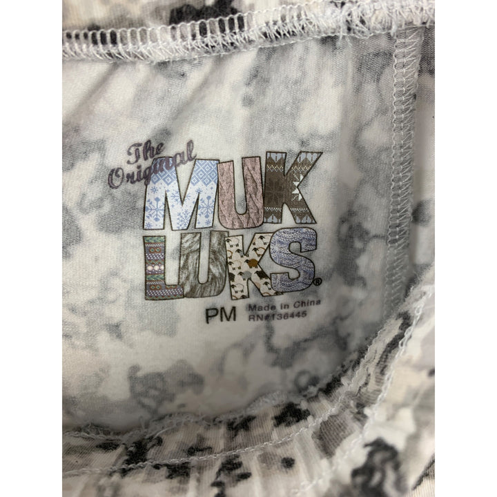 Muk Luks Womens Stretch Jogger Pants PM Cotton/Spandex Blend Black/White Camouflage Print